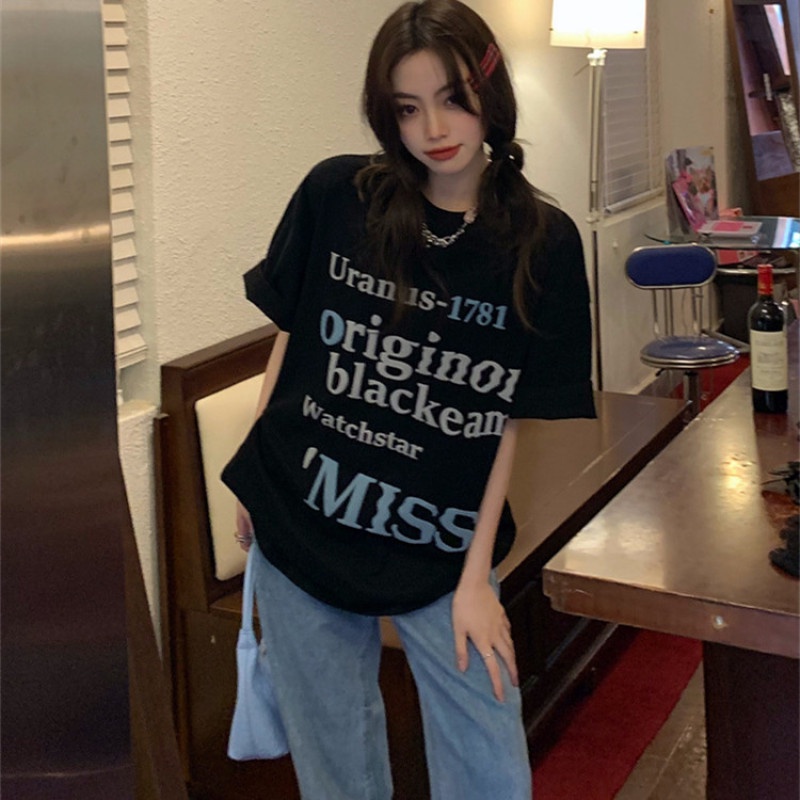 Áo Thun Tay Ngắn Dáng Rộng Hoạ Tiết In Hợp Thời Trang Cho Nữ