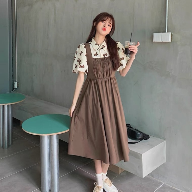 Đầm PERTY tay ngắn phồng phong cách Hàn Quốc thời trang mùa hè xinh xắn dành cho nữ