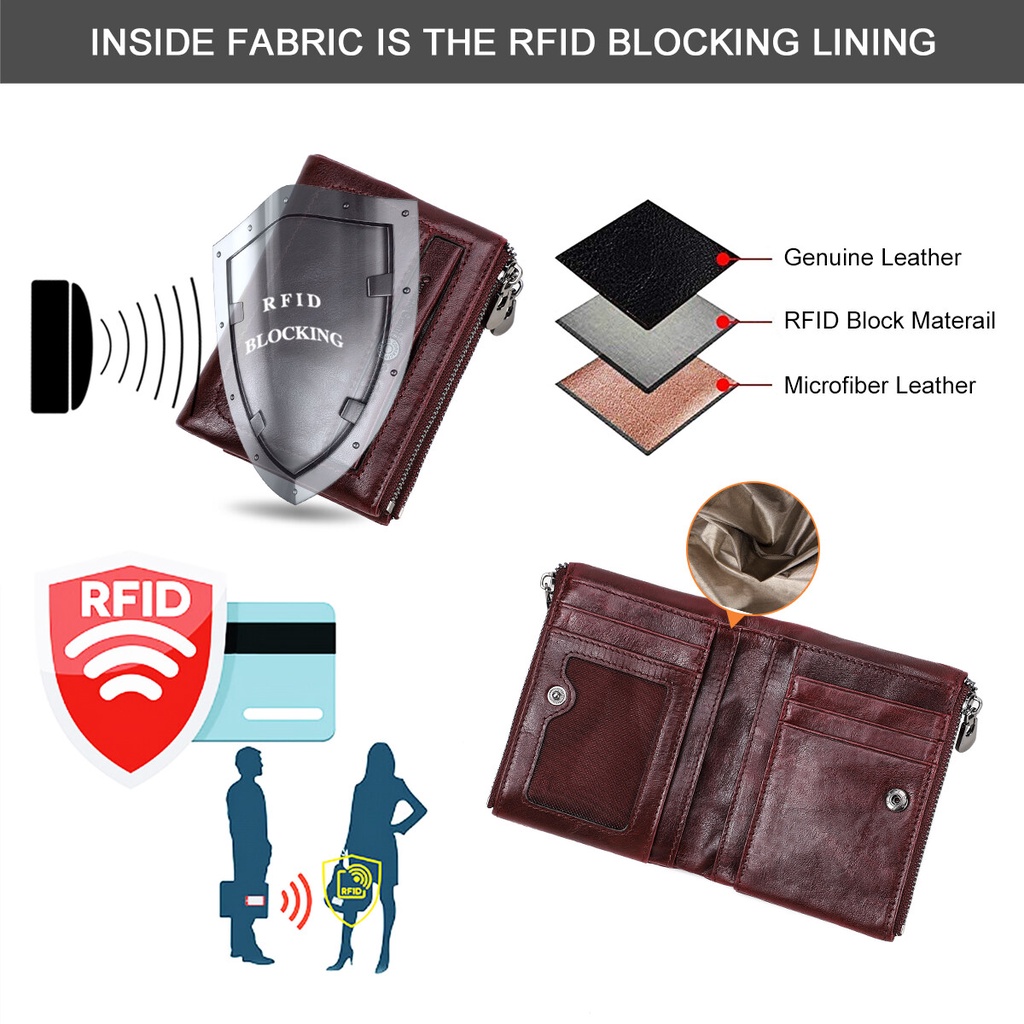 Ví mini cầm tay CONTACT'S C2197 phối khóa kéo thanh lịch thời trang cho nữ