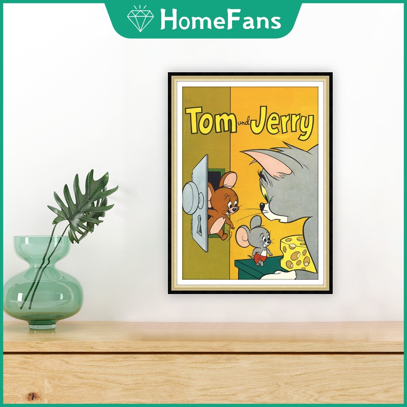 Bộ Tranh Đính Đá 5D Tự Làm Hình Tom &amp; Jerry 30x40cm / 40x5 Trang Trí Nhà Cửa