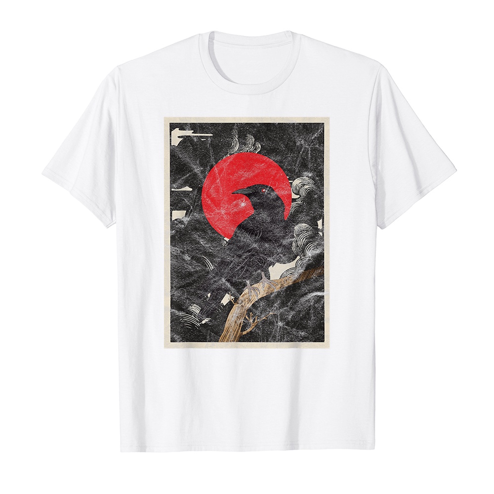 Áo thun cotton unisex HTFashion in hình Red Moon Norse Viking Raven Gothic Black Crow Dark Art-8940