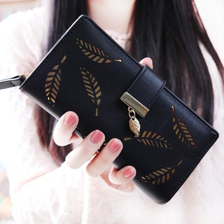 Ví da dài gập đôi hình lá cho nữ