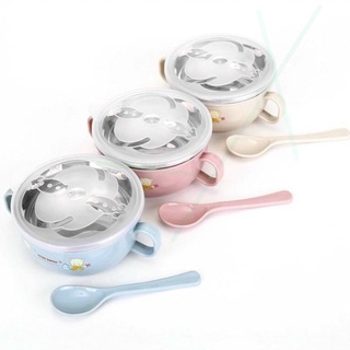 Bộ bát ăn dặm inox kèm thìa nhựa cho bé