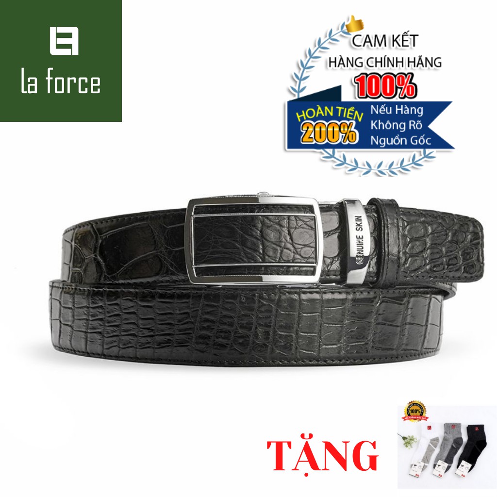 Thắt Lưng Nam LAFORCE Cá Cấu Da Bụng DLA1900-07B-B-D Tặng Tất UNIQLO Chính Hãng