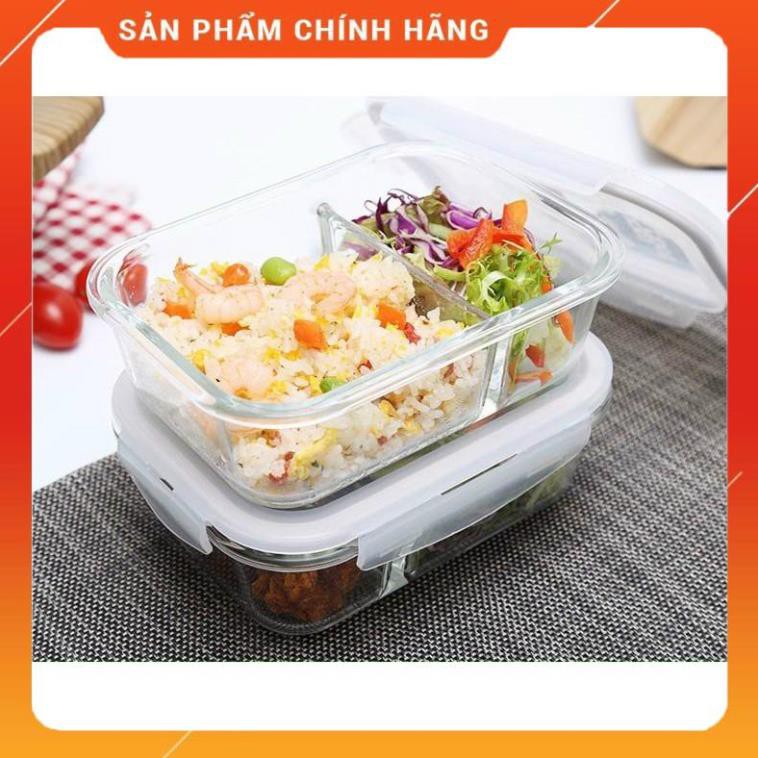 Hộp Thuỷ Tinh LOCK &amp; LOCK chia 2 ngăn 1L, Hộp đựng thực phẩm Tủ lạnh, chịu nhiệt dùng cho Lò vi sóng