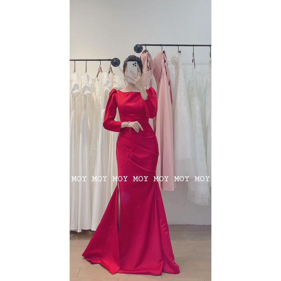 Váy body xẻ tay dài nút - Váy thiết kế sang trọng
