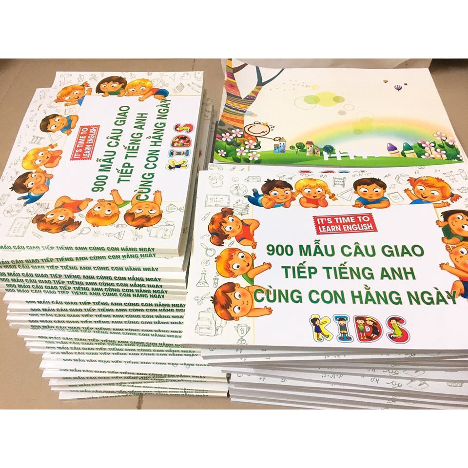 Flashcard 900 mẫu câu giao tiếp cho mẹ và bé A5,A4 tặng kèm file nghe MP3