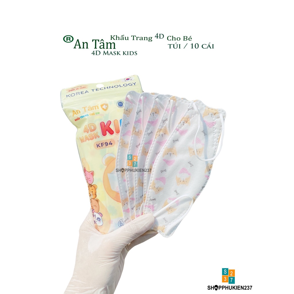 Thùng 300 Cái Khẩu Trang 4D Trẻ Em KF94 An Tâm Hình Hoạ Tiết (Bé Trên 4 Tuổi)