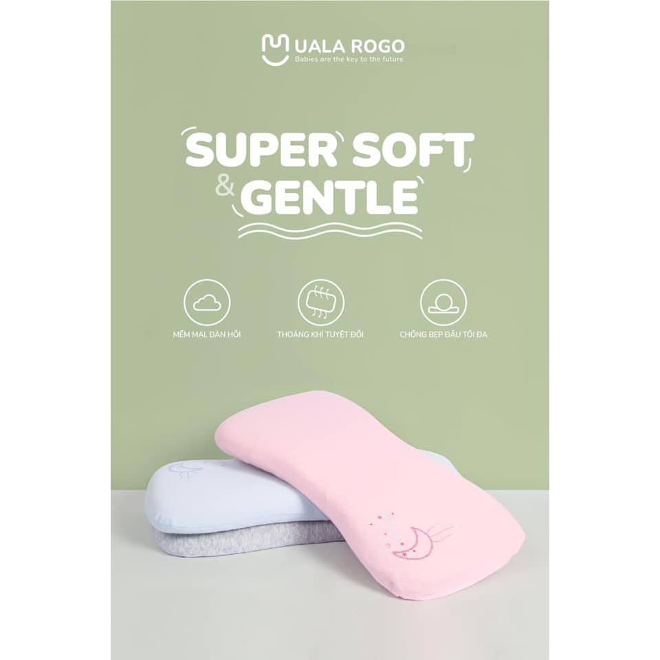 Gối sơ sinh UALA &amp; ROGO TOD  cao su nhớ Memory Foam có lõm chống bẹp đầu