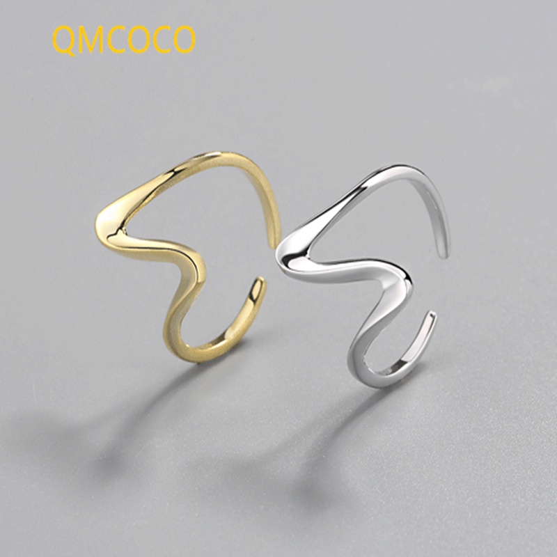 Qmcoco Nhẫn Dạng Mở Màu Vàng Bạc Có Thể Điều Chỉnh Kích Thước Phong Cách Retro Chất Lượng Cao Cho Nữ