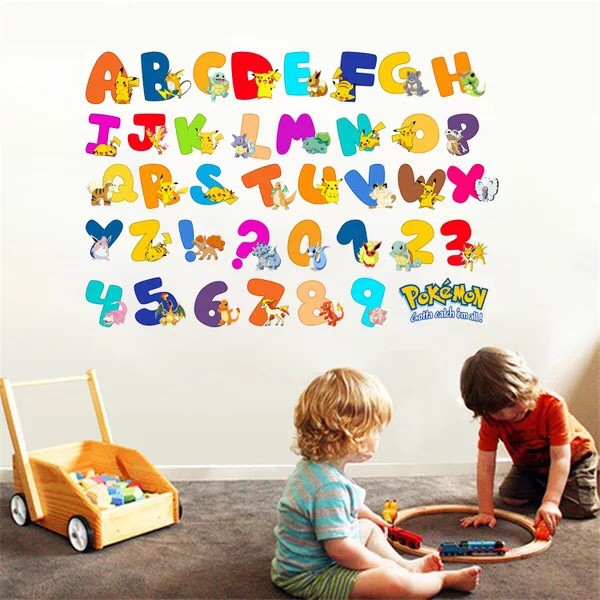Decal trang trí tường Chữ và Số sắc màu POKEMON