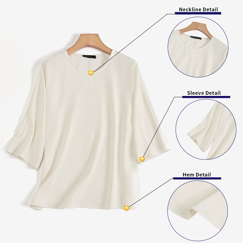 Áo kiểu ZANZEA tay lửng cổ tròn màu trơn thời trang dành cho nữ