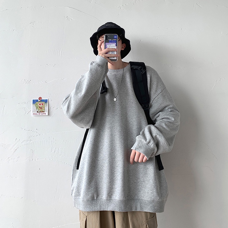 ✦ AFFLIGA ✦Áo thun nam tay dài cổ tròn màu trơn đơn giản size lớn 120000-5XL