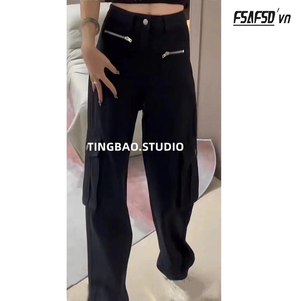 Quần Yếm Jean Ống Rộng Mỏng Phong Cách Retro Mỹ Hàng Mới 2022 Dành Cho Bạn Nữ