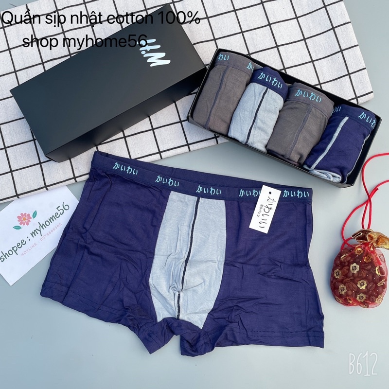 SET 4 quần sịp đùi cotton 100% siêu mát túi zip bạc.