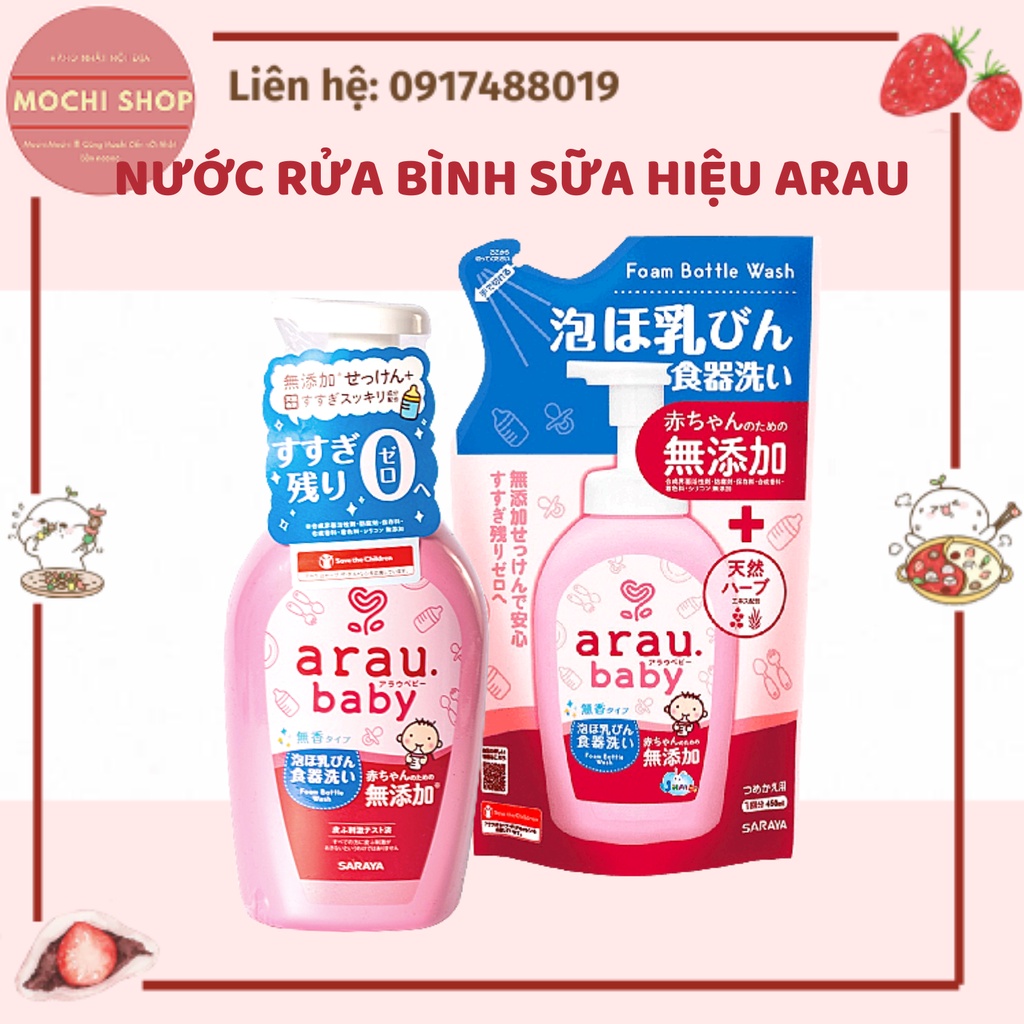 NƯỚC RỬA BÌNH SỮA HIỆU ARAU DẠNG CHAI (500ML) hoặc TÚI (450ML)