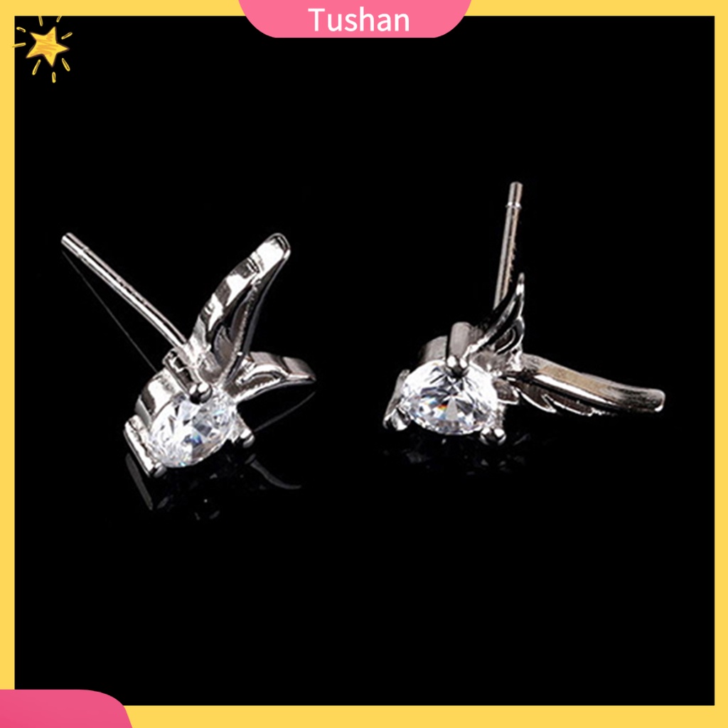 Hoa tai thời trang mạ bạc hình cánh thiên thần đính đá quý long lanh cá tính cho nữ