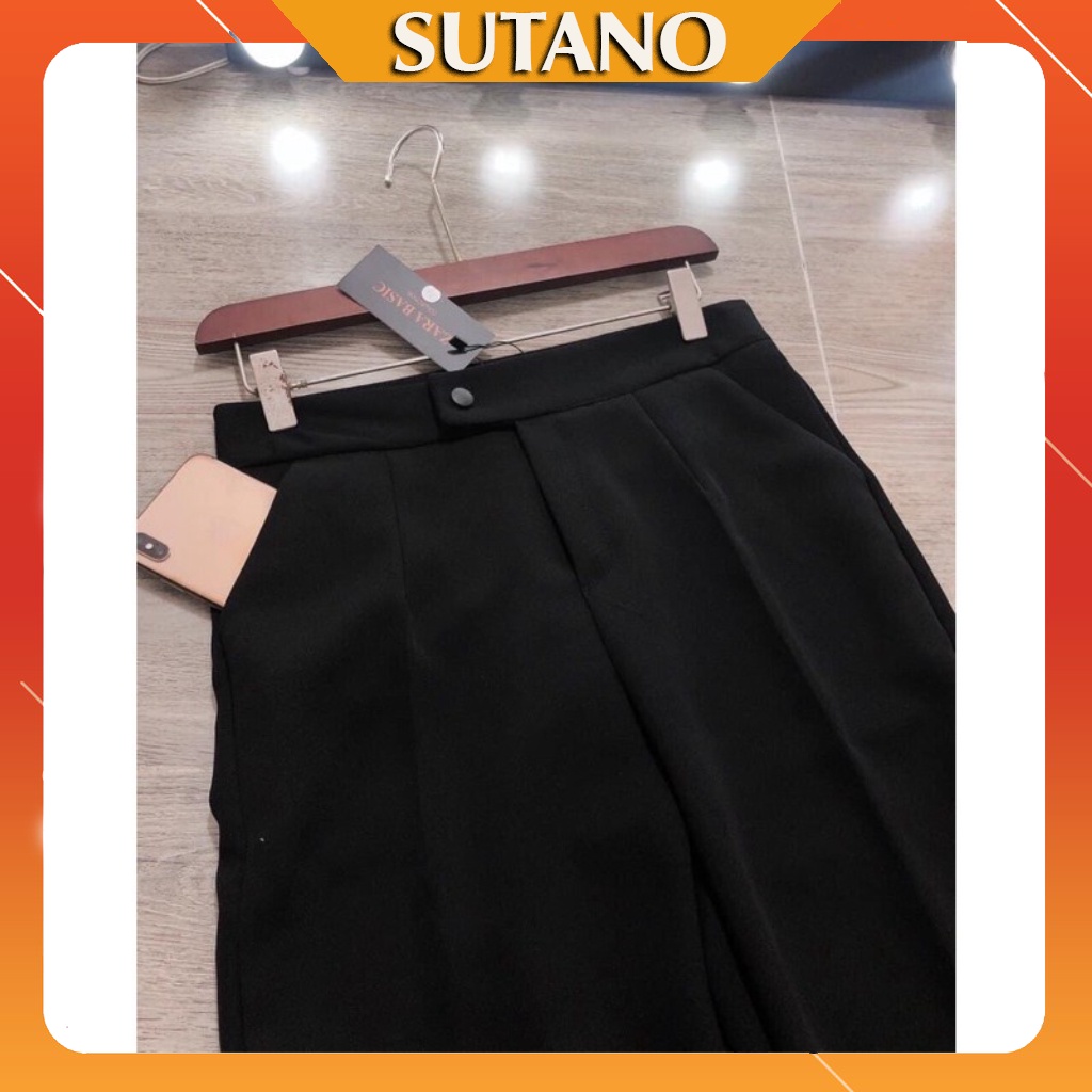 Quần baggy cúc lệch ống suông SUTANO, quần tây khuy lệch lưng cao kiểu dáng công sở màu đen cho nữ Q76
