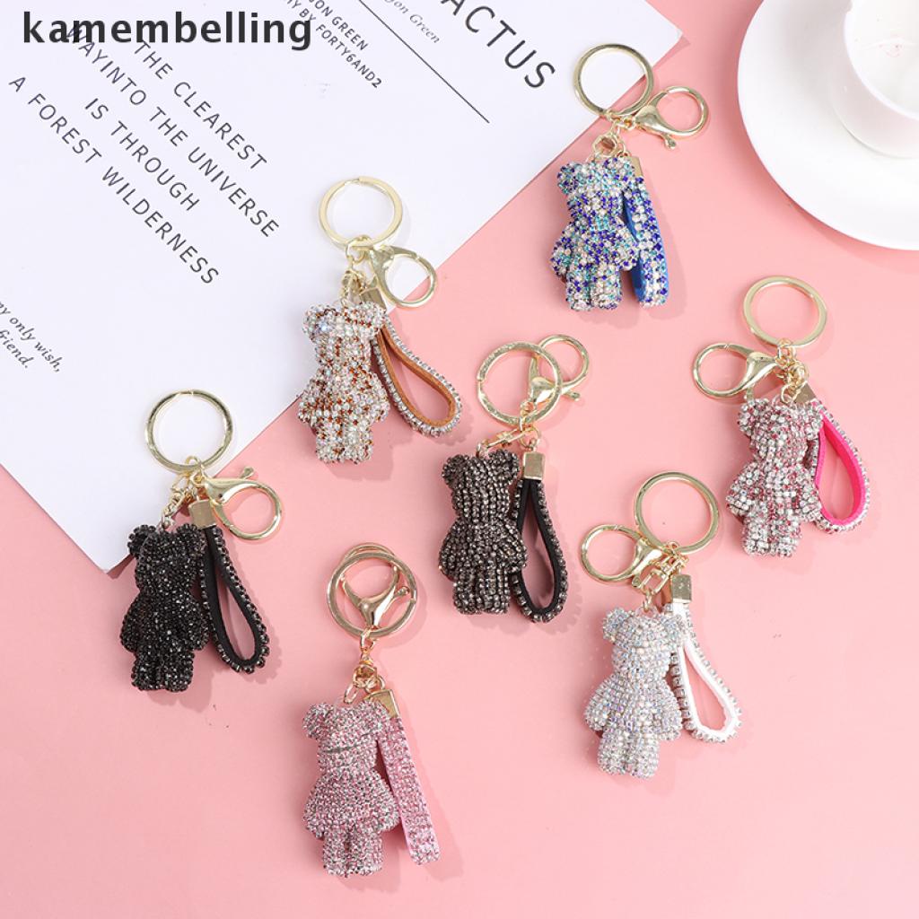 Móc Khóa Da Hình Gấu Đính Đá Chất Lượng Cao