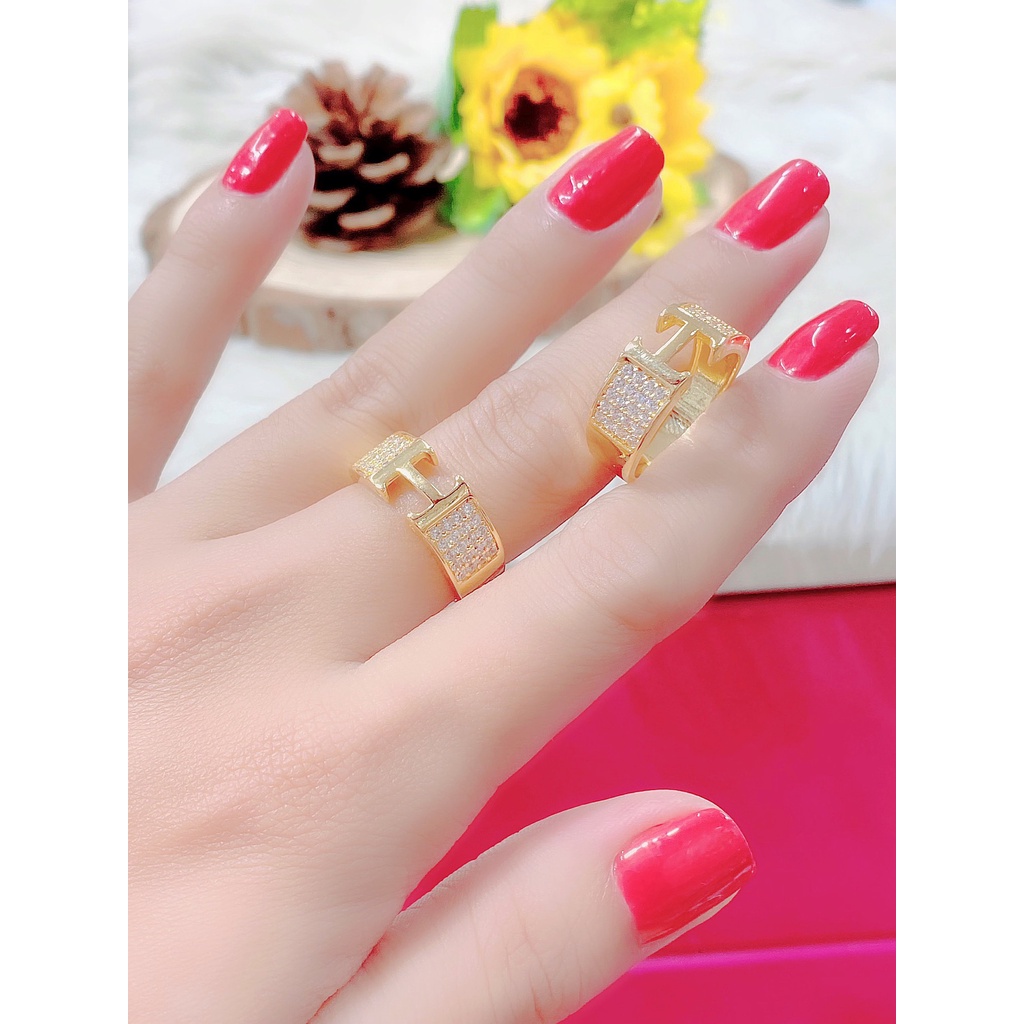 UHA - Nhẫn nữ chữ H mạ 18K đính đá CZ N745TCK-69
