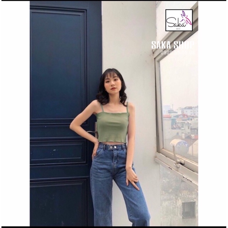 Áo 2 dây cuốn biên croptop vải thun chánh phẩm