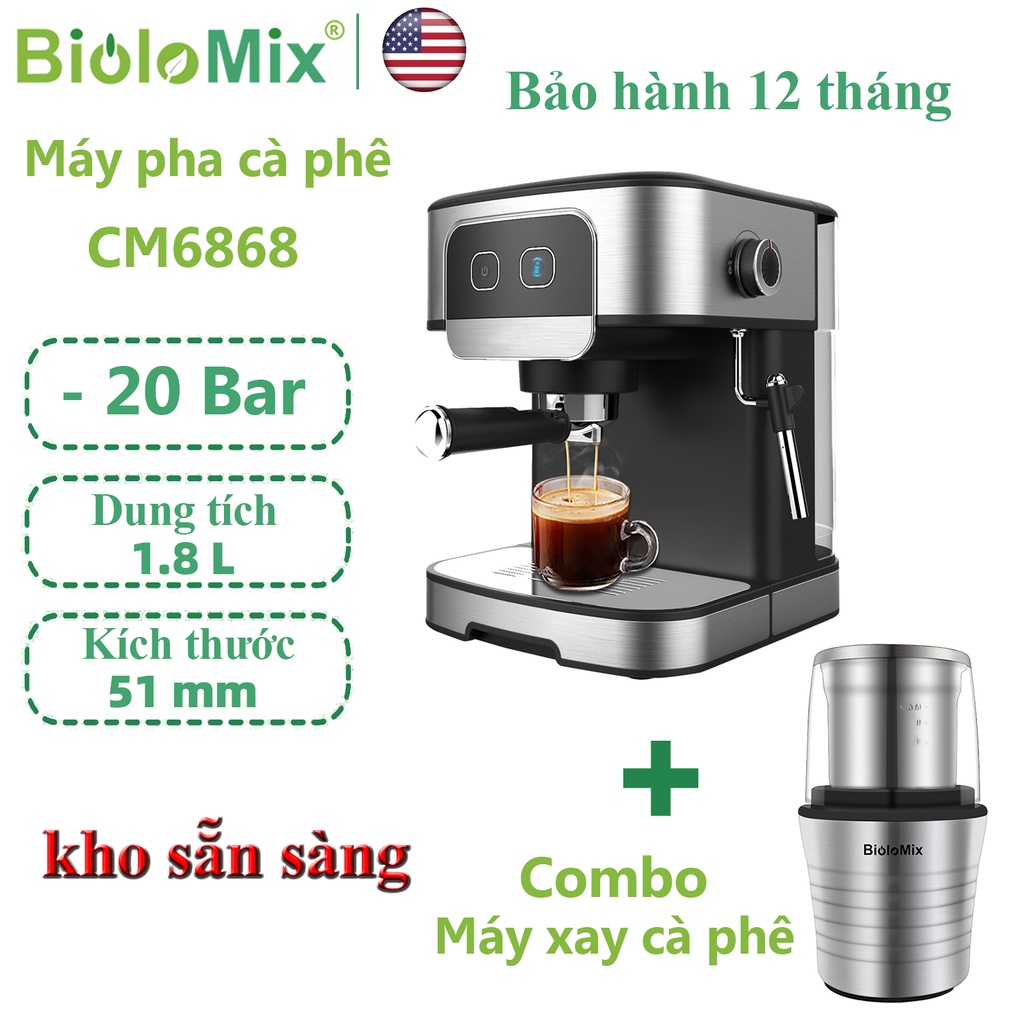 Máy Pha Cà Phê Espresso BioloMix CM6868 (1200W/20bar) - Đen - Hàng Chính Hãng