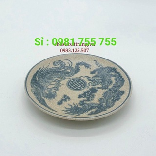 Đĩa trầu cau men rạn vẽ long phụng_ gốm sứ bát tràng