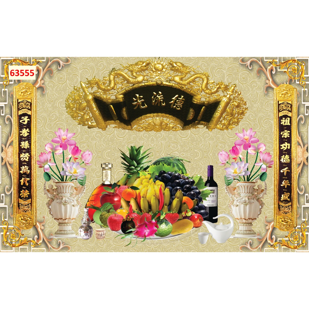 Tranh dán tường 3D vải lụa 3d cao cấp giành cho phòng thờ PHÚC - LỘC - THỌ
