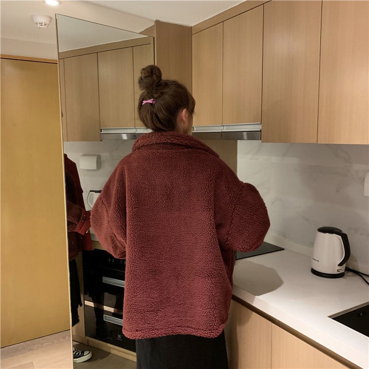 Áo Khoác Cotton Độn Lông Cừu Dáng Rộng Thời Trang Thu Đông 2020 Cho Nữ