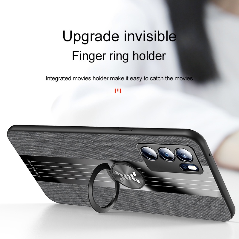 Ốp điện thoại vải cứng khung mềm có nhẫn đỡ cho OPPO Reno6 Z Reno5 Pro Reno4 Z Pro 5G 4G Reno 6Pro 4Z 5Pro 6Pro 4Z
