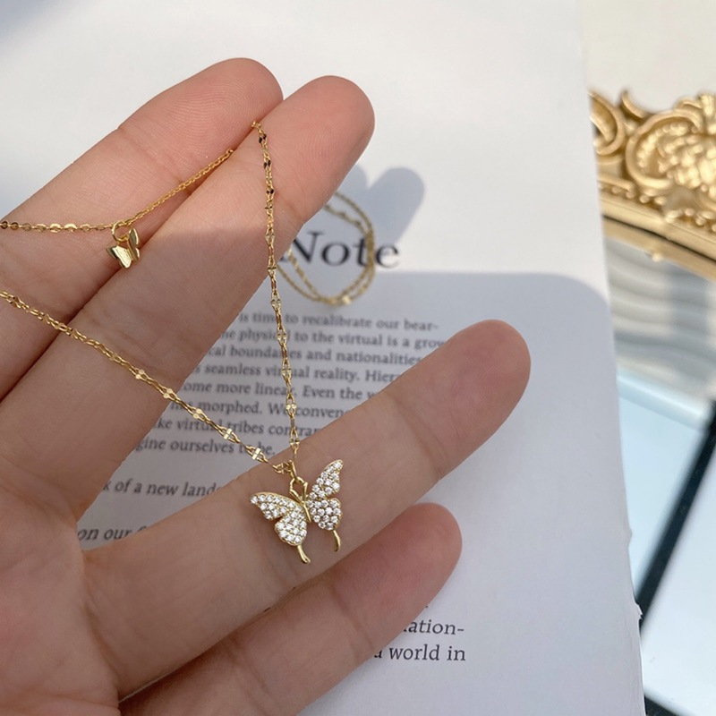 Vòng Cổ Choker Nhiều Lớp Bằng Kim Loại Mặt Hình Bướm Đính Đá Thời Trang Cho Nữ