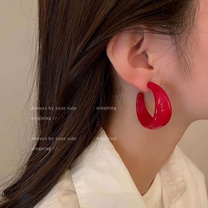 Khuyên tai DREJEW 2 bạc 925 hình chữ C phong cách Hong Kong cổ điển thời trang thu đông