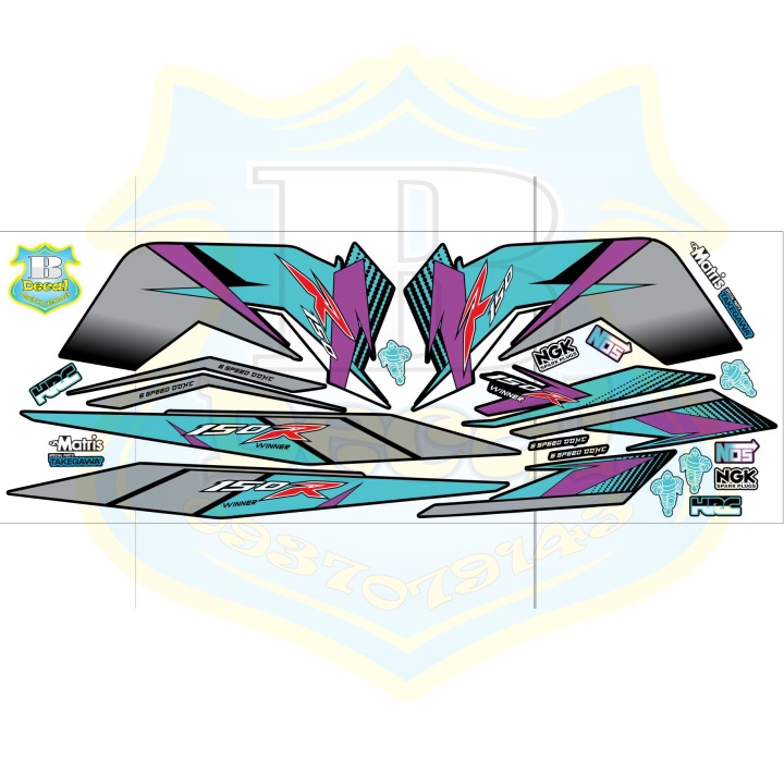 ( Quí khách vui lòng mang ra tiệm cho thợ dán ) Tem winner v1 R150 xanh ngọc