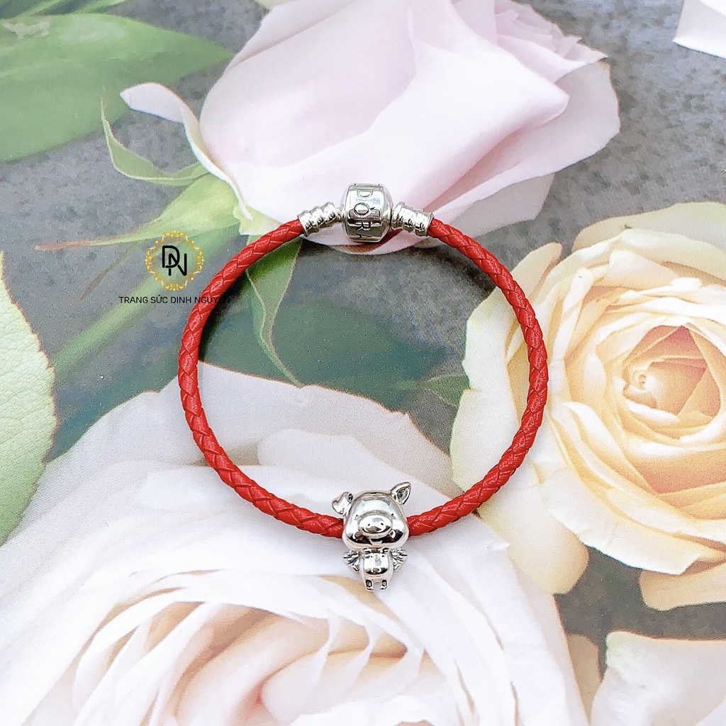 [Hàng cao cấp] Vòng tay bạc charm s925 🥰 Freeship 🥰 Vòng tay da chốt trụ bạc S925 ALE, mix charm tài lộc, may mắn 2021