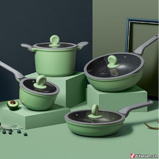 Nồi Chảo Màu Xanh Chống Dính Đế Từ Cao Cấp - Dùng Chiên Nấu Xào Tiện Lợi Dễ Dàng Vệ Sinh - Bếp Lành Decor