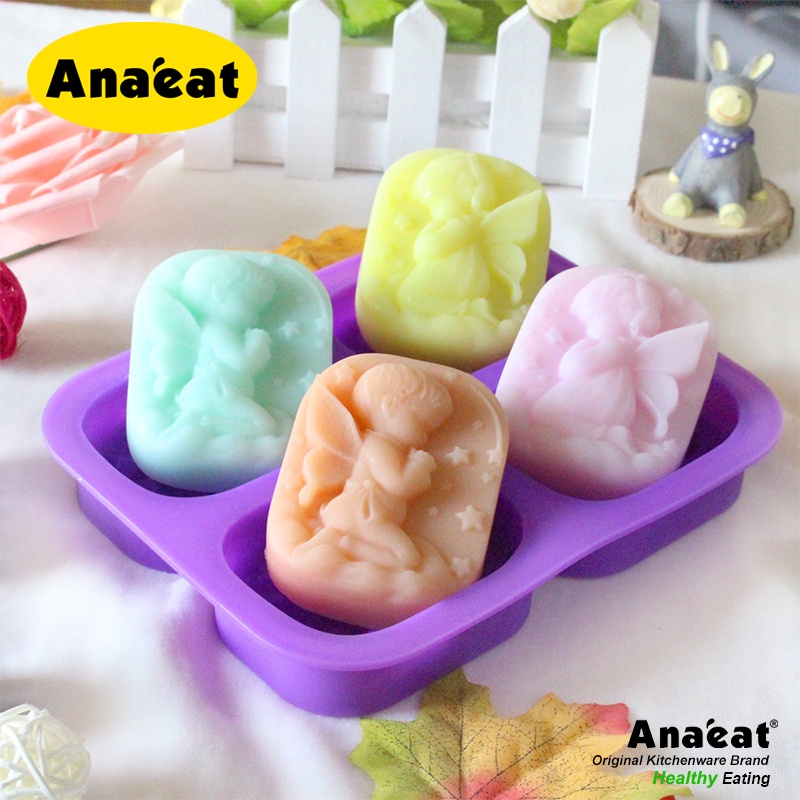Khuôn làm xà phòng Anaeat bằng silicone cấp thực phẩm 4 ngăn hình thiên thần xinh xắn
