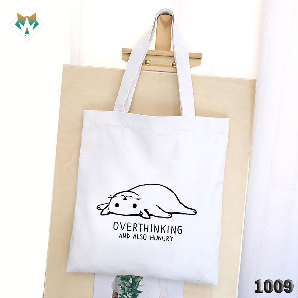 Túi Đeo Vai Tote Chú Mèo Overthing Vải Canvas 1009 463 Hàng May Công Ty Chuẩn Đẹp