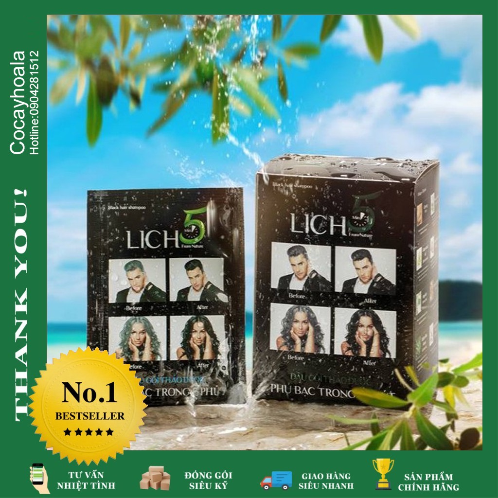 Thuốc nhuộm tóc, dầu gội đầu thảo dược đen Tóc Lich 5 Hộp 10 gói. Thuốc nhuộm đen tóc hoàn toàn từ thảo dược thiên nhiê | BigBuy360 - bigbuy360.vn
