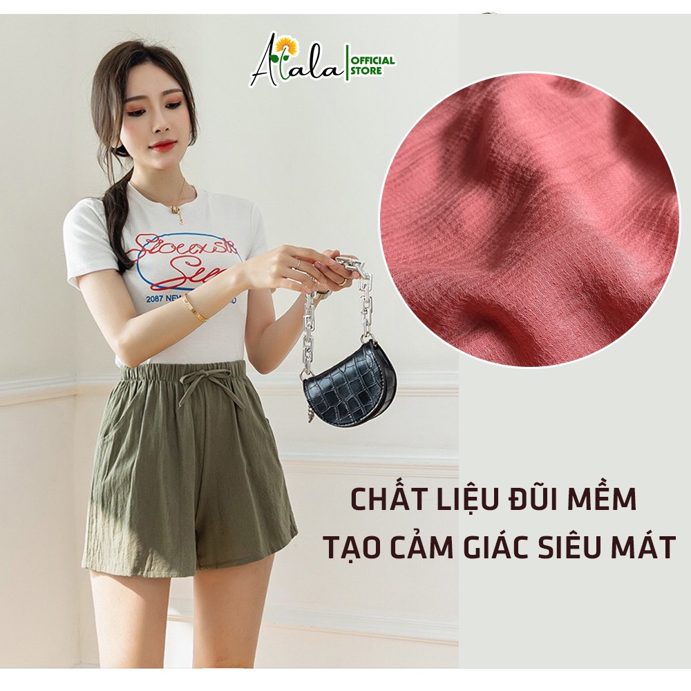 Quần short nữ quần đùi nữ ống rộng cạp chun chất đũi ALALA