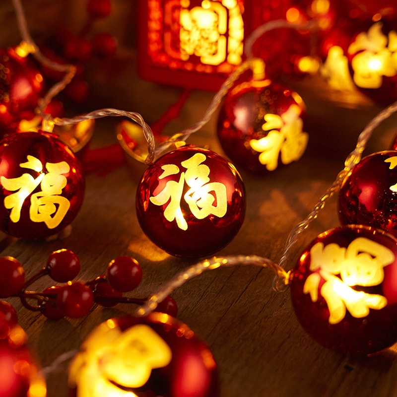 Dây đèn led 10 bóng hình đèn lồng cấp nguồn bằng pin treo trang trí trong nhà/ngày lễ mùa xuân màu đỏ 1.5m