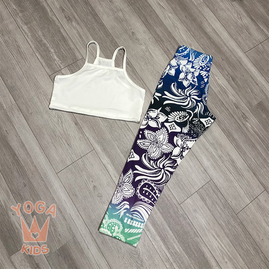 SET TRANG PHỤC YOGA TRẺ EM - SET QUẦN HỌA TIẾT PHỐI ÁO HAI Dây