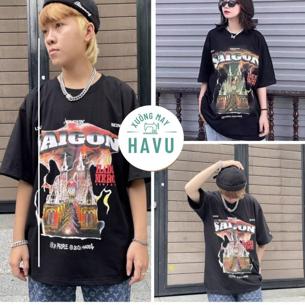 Áo thun unisex Saigon form rộng đẹp - Phông ngắn tay lỡ in hình phong cách vintage cá tính nam nữ ulzzang