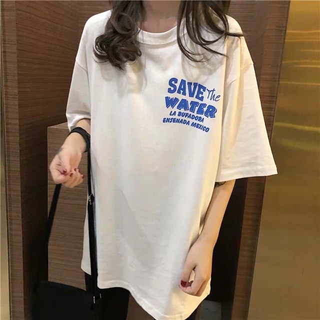 Áo thun tay lỡ save water đen trắng oversize unisex tay lỡ form rộng cotton nam nữ DƯ TÚ LỆ