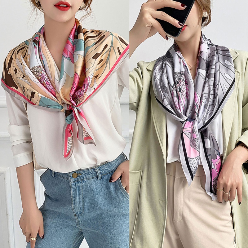 Khăn Choàng Lụa Satin In Họa Tiết Thời Trang Kích Thước 90x90cm Dành Cho Nữ