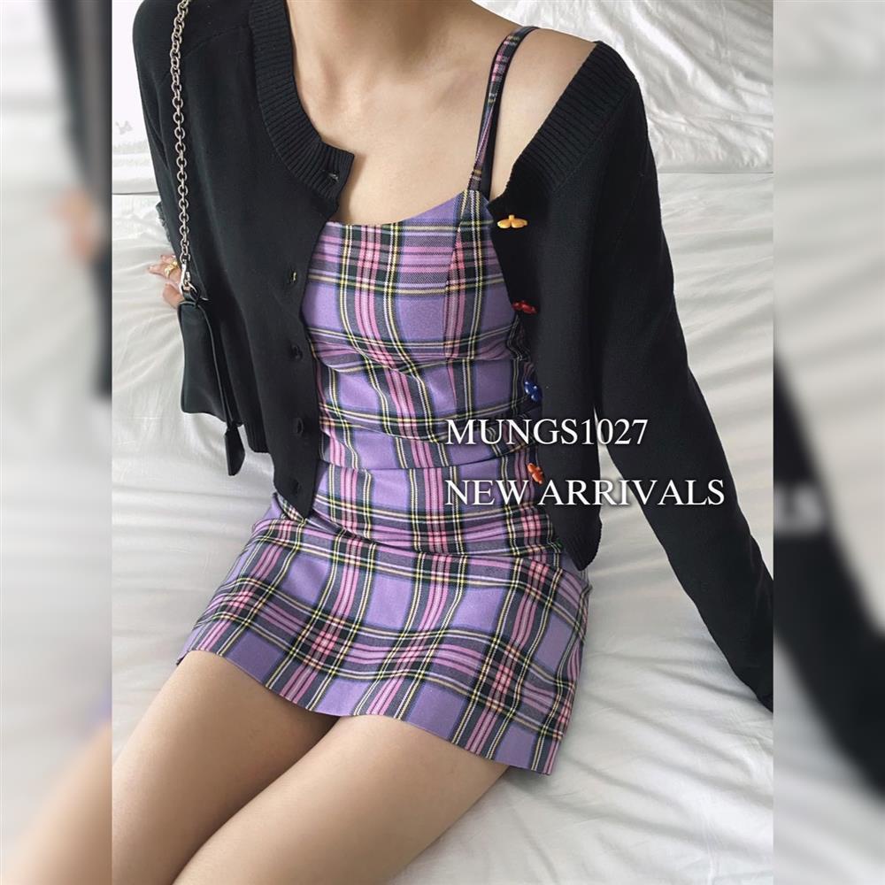 Đầm Hai Dây Dáng Ôm Họa Tiết Kẻ Ô Dành Cho Nữ JL-LYQ-06