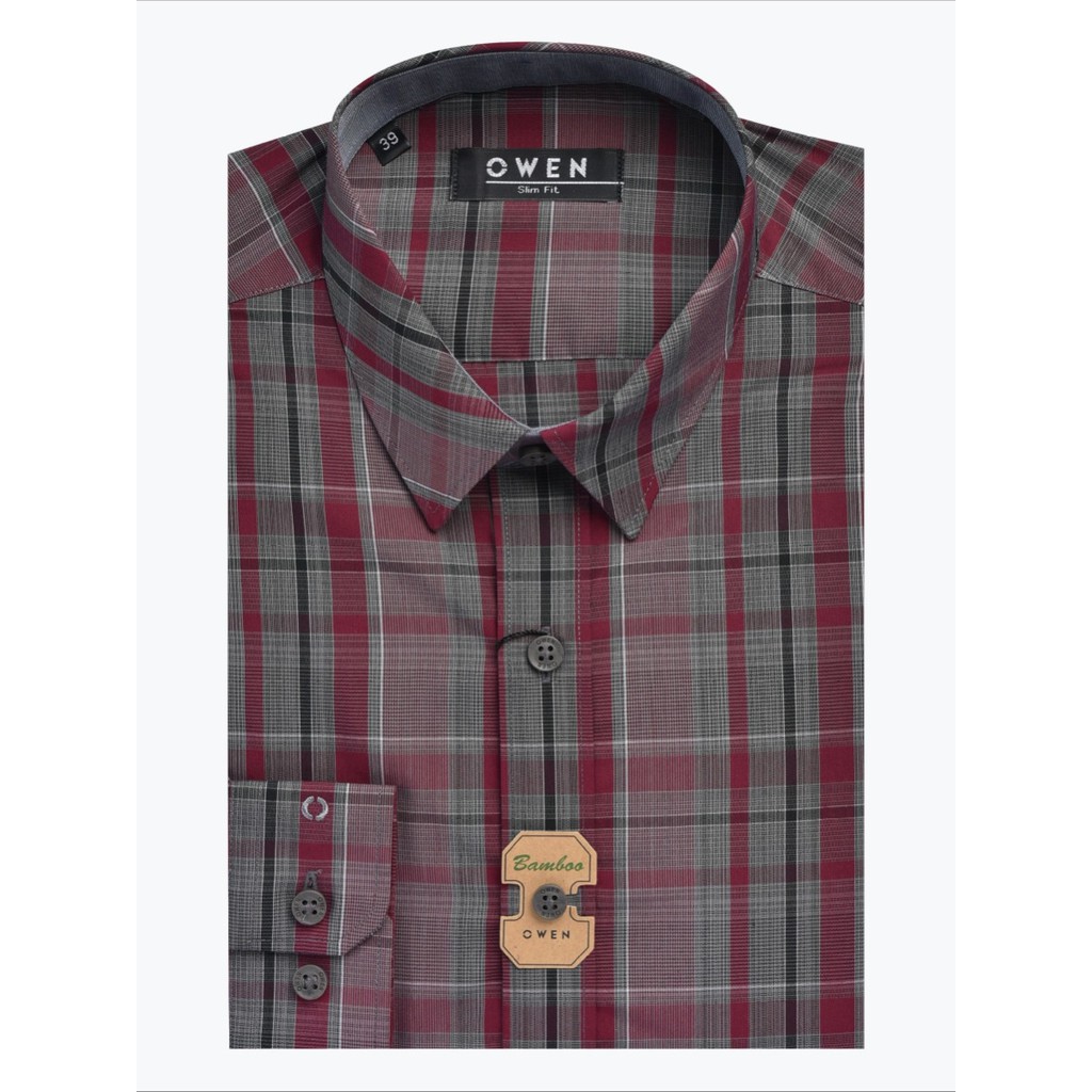 Áo sơ mi owen dài tay màu đỏ xám kẻ caro to slim fit vải sợi tre AS22682D