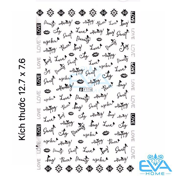 Miếng Dán Móng Tay 3D Nail Sticker Tráng Trí Hoa Văn Hoạ Tiết Chữ Viết Alphabet F116
