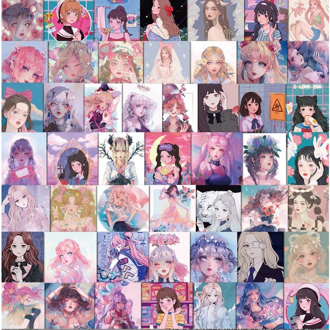 Combo Sticker ANIME NỮ SINH KẸO NGỌT nhựa PVC không thấm nước, dán nón bảo hiểm, laptop, điện thoại, Vali, xe