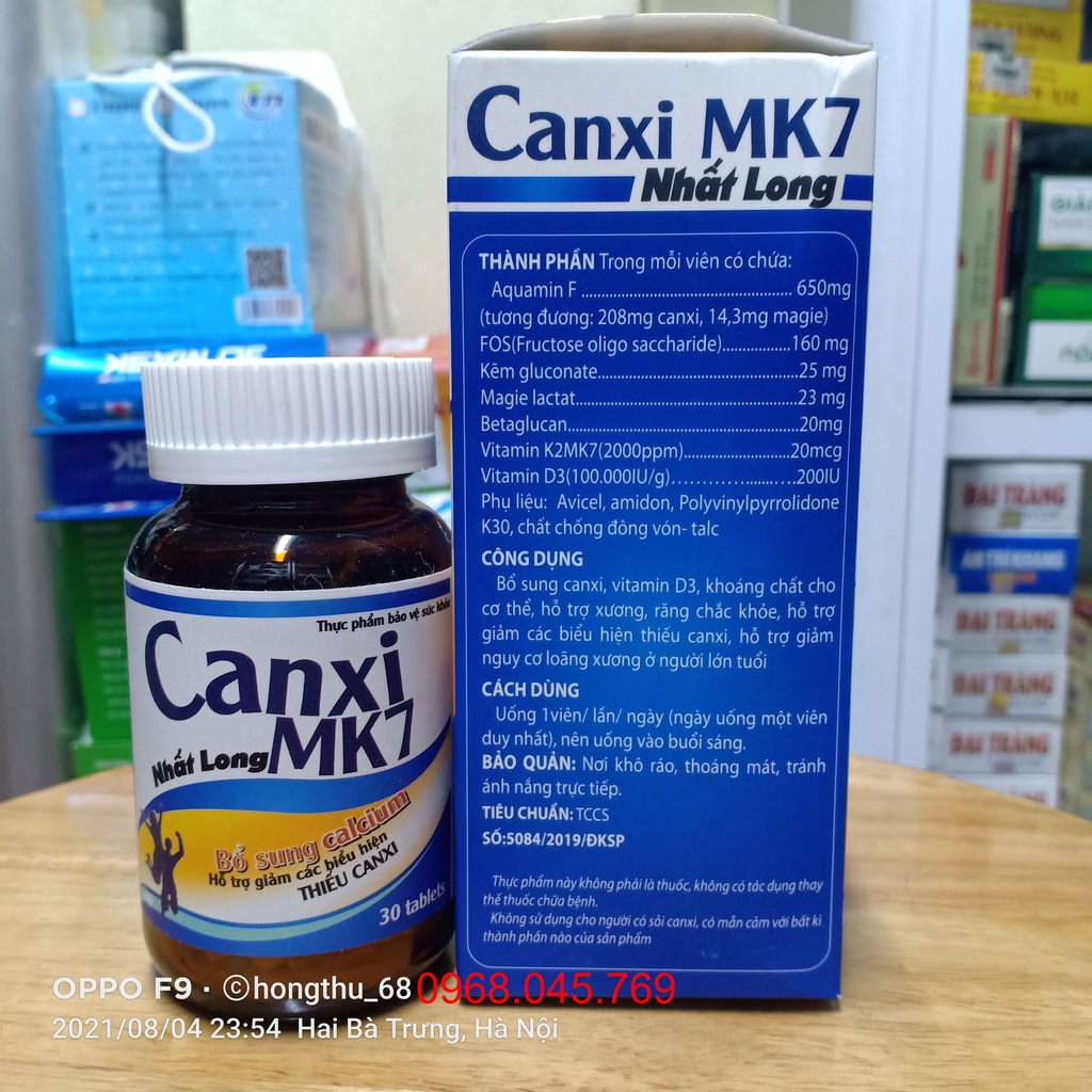 Canxi MK7 Nhất Long lọ 30 viên - Bổ sung calcium, hỗ trợ giảm các biểu hiện thiếu canxi