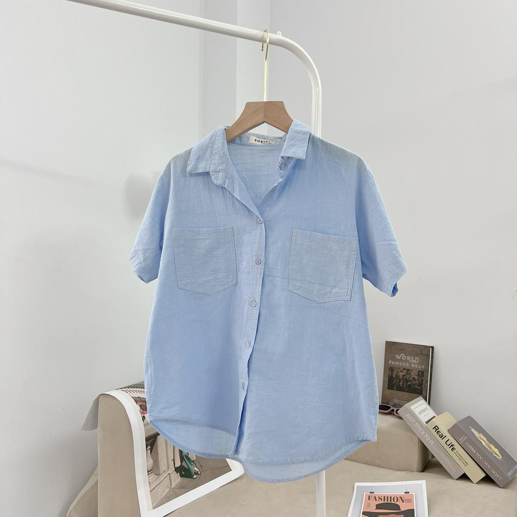 Áo Sơ Mi Nữ Nhiều Màu Cộc Tay 2 Túi Mùa Hè Mềm Mát Freesize, Sơ Mi Công Sở Nữ Chất Linen Bột SUBICI